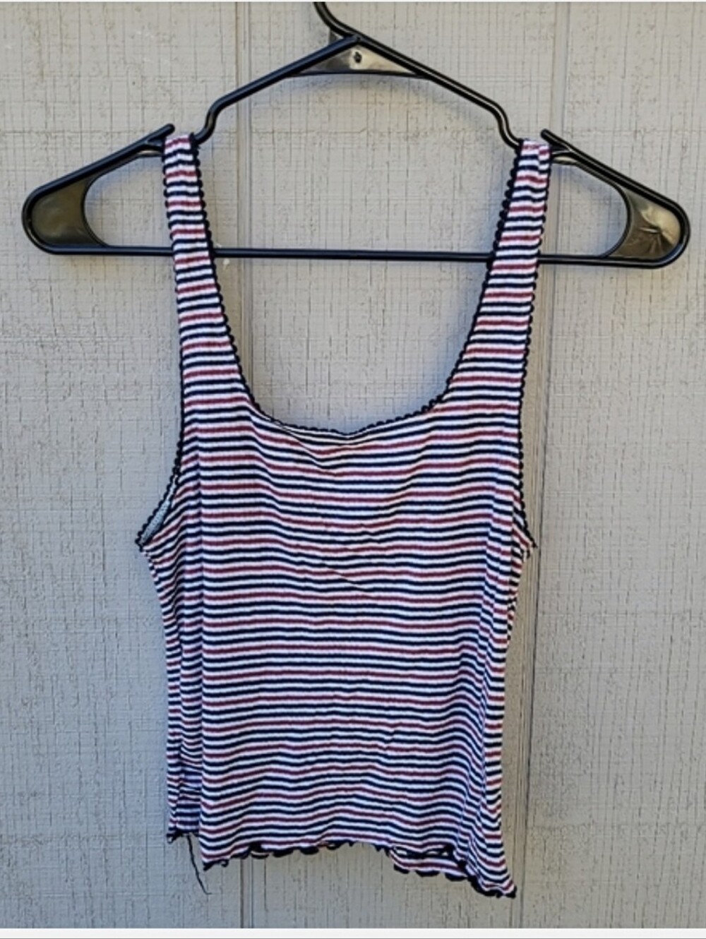 American Eagle Soft & Sexy Striped Rib Ribbed Crop Scalloped Tank Top Medium